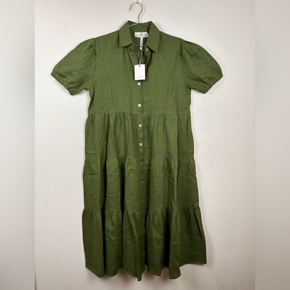 NWT Crown Linen Designs green Button Front Midi Dress 100% Linen cottagecore - Picture 8 of 12